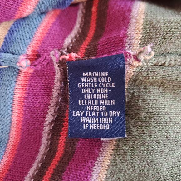 Vtg Ralph Lauren Chaps Linen Stripe Open Waterfall Cardigan Size M Southwestern - Picture 6 of 8